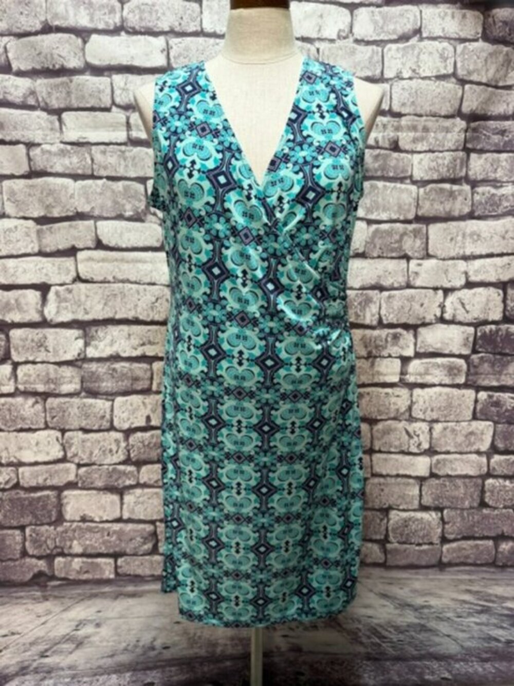 Jones New York Blue & Turquoise Wrap Style Dress Size L